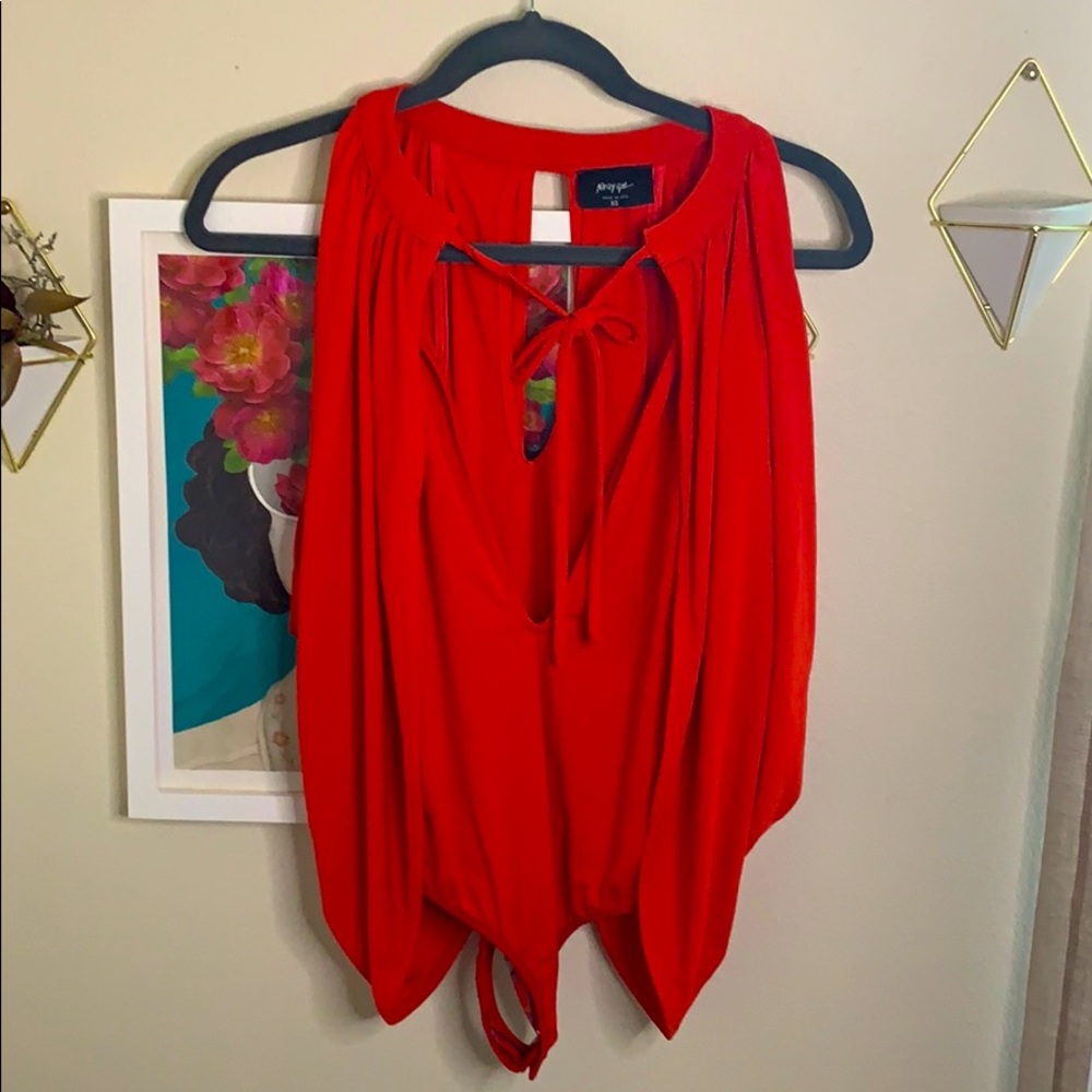 Plunge neck body suit with flowy sleeves